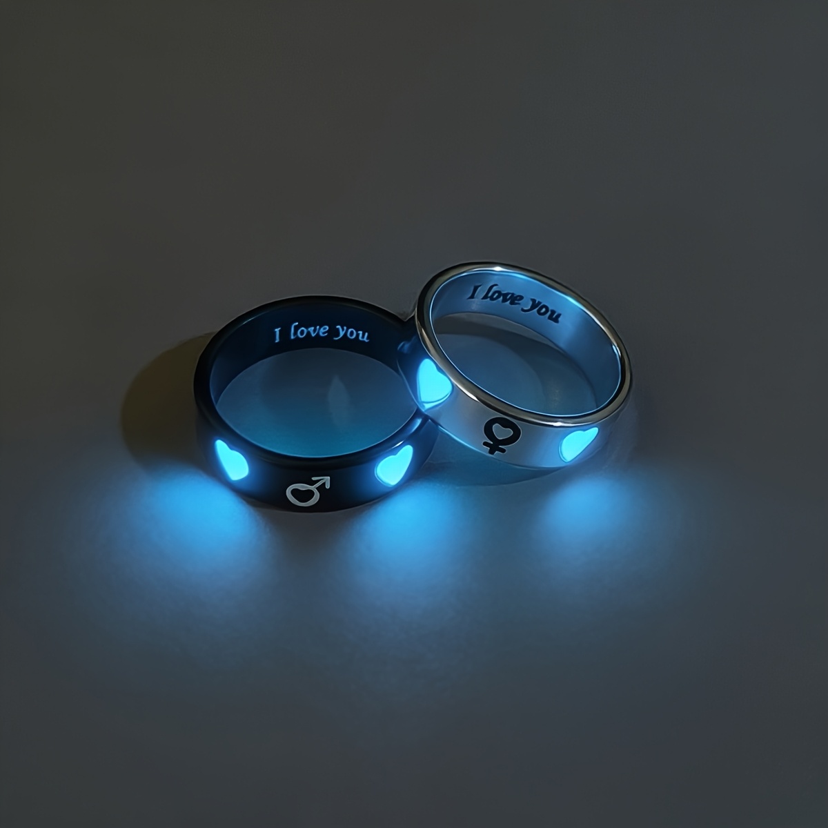2pcs Glowy Double Hearts in Love Couple Rings
